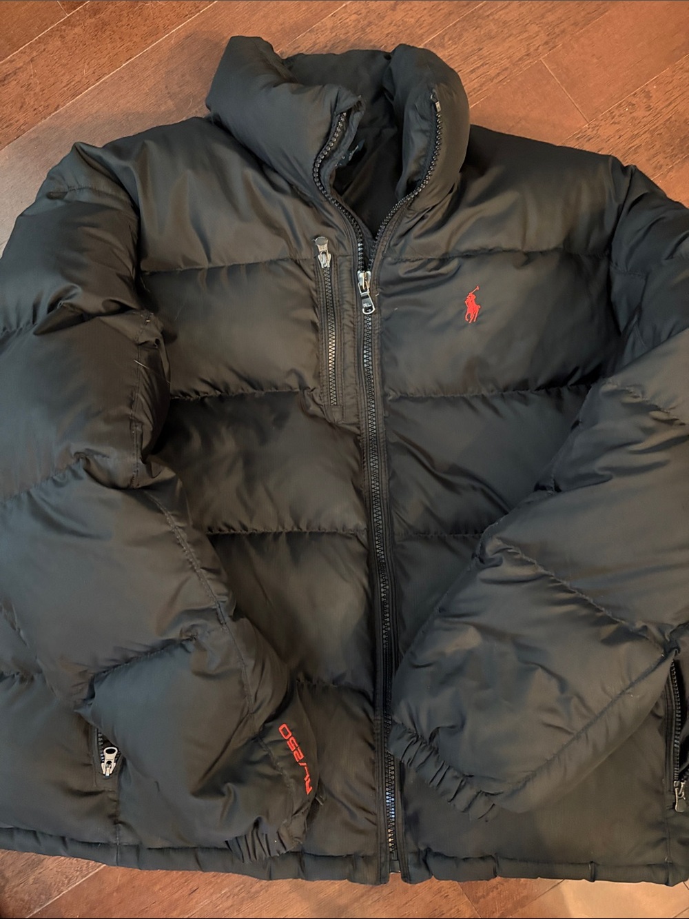 Ralph Lauren Black Puffer Jacket with Red Pony Accent